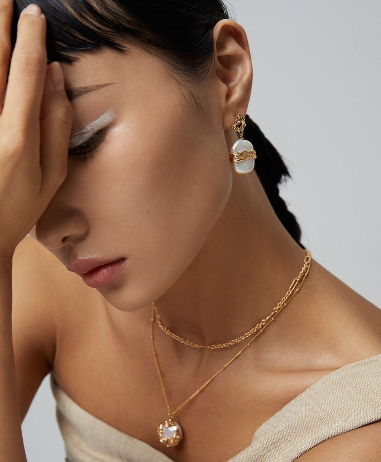 Rectangle Freshwater Pearl Earrings-3