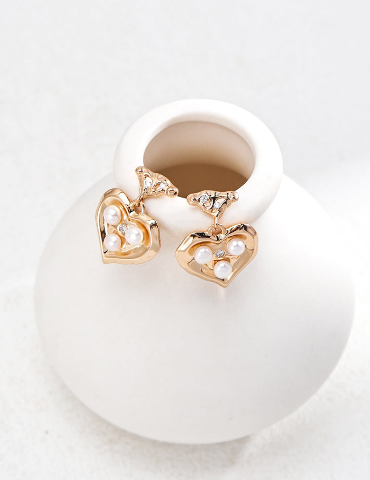 Heart Freshwater Pearl Dangle Earrings-1