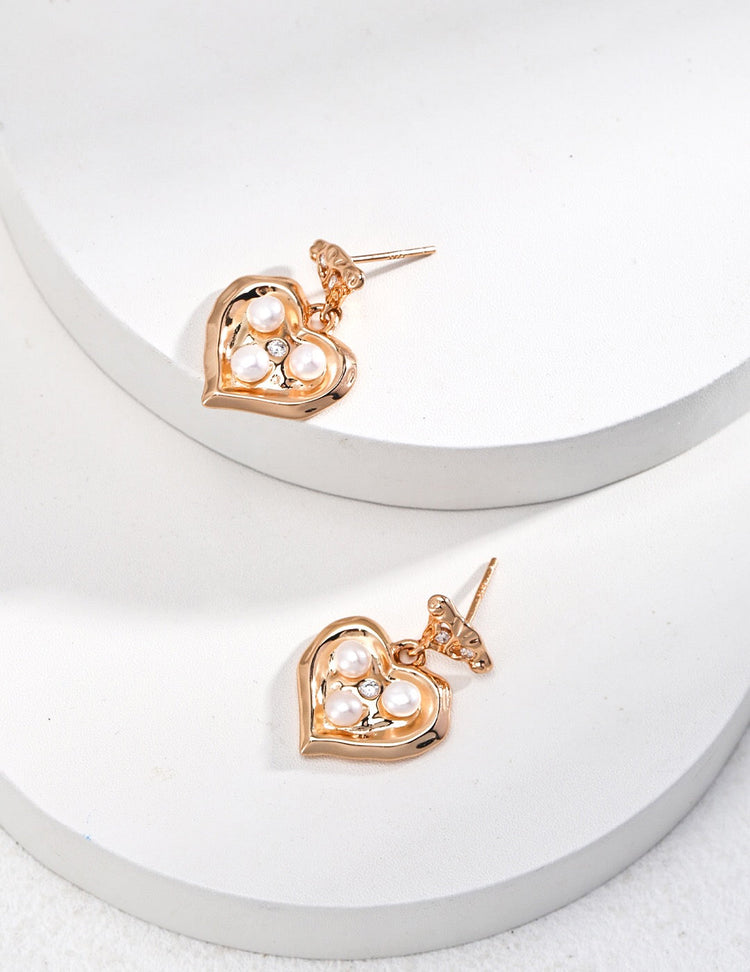 Heart Freshwater Pearl Dangle Earrings-2