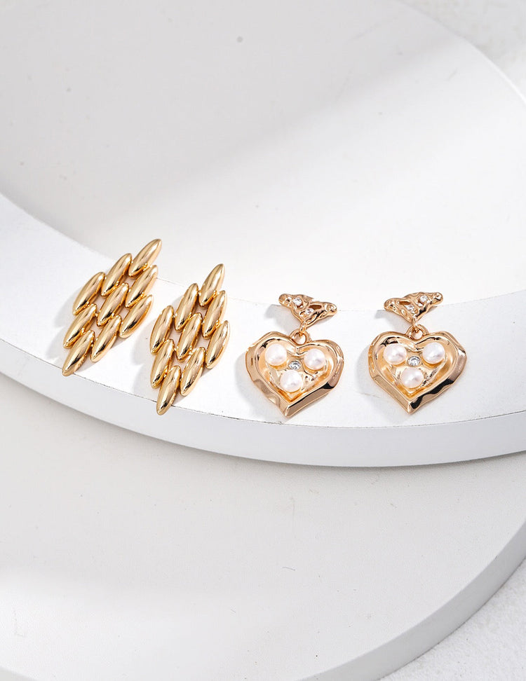 Heart Freshwater Pearl Dangle Earrings-3