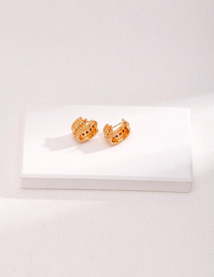 Gold Bead Huggie Hoops Earring-2