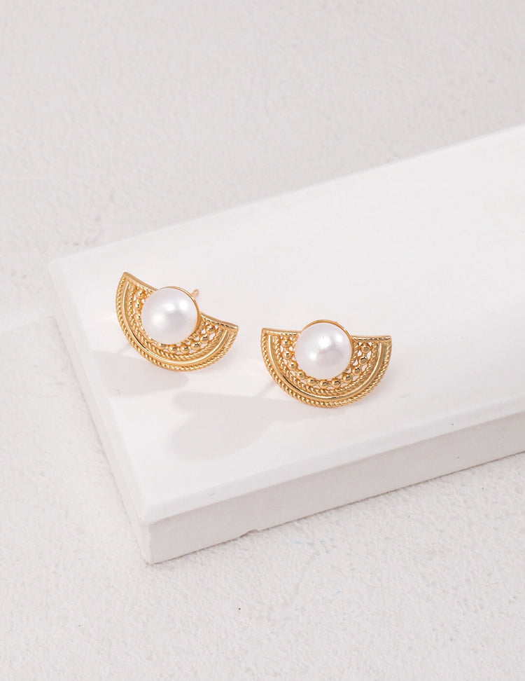Half Circle Pearl Stud Earrings-0