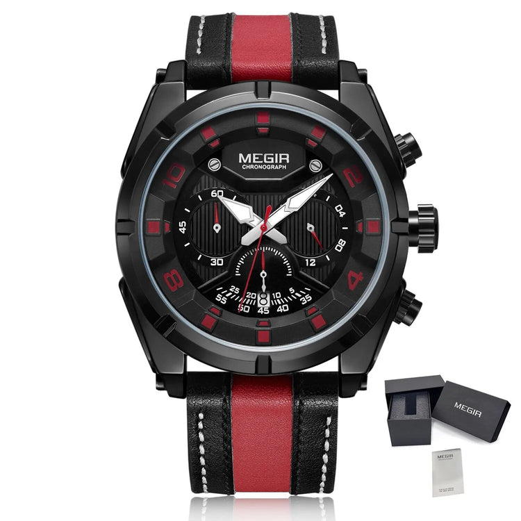 MEGIR Chronograph Sport Watch Men Quartz Wristwatches Clock Fashion Leather Army Military Watches Hour Time Relogio Masculino-11