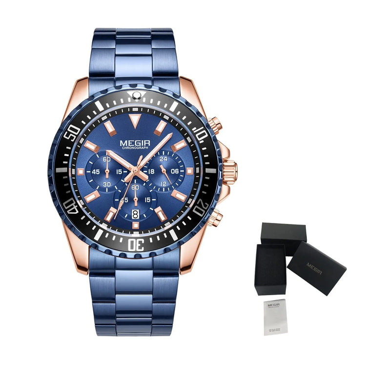 MEGIR Original Luxury Business Quartz Watch Men Brand Stainless Steel Chronograph Military WristWatch Clock Relogio Masculino-16