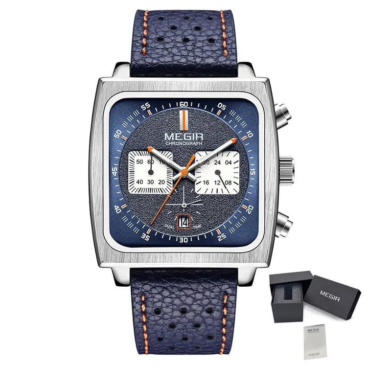 MEGIR 2022 Analogue Watch Men Top Brand Fashion Luxury Rectangle Quartz Military Watches Waterproof Luminous Leather Strap-10