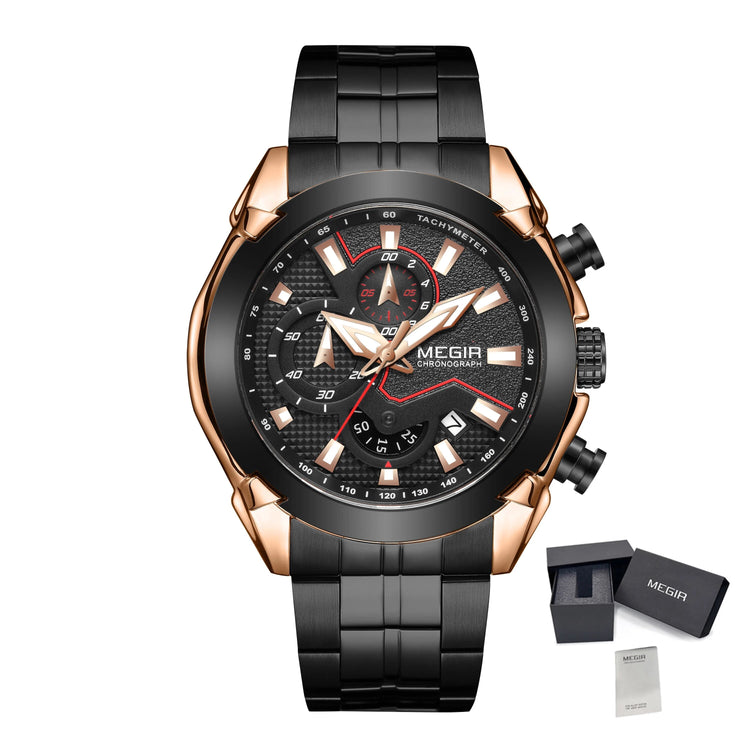MEGIR Fashion Men Watches Luxury Business Watch for Men Stainless Steel Quartz Wrist Watch Calendar Date Clock Reloj Hombre 2065-16