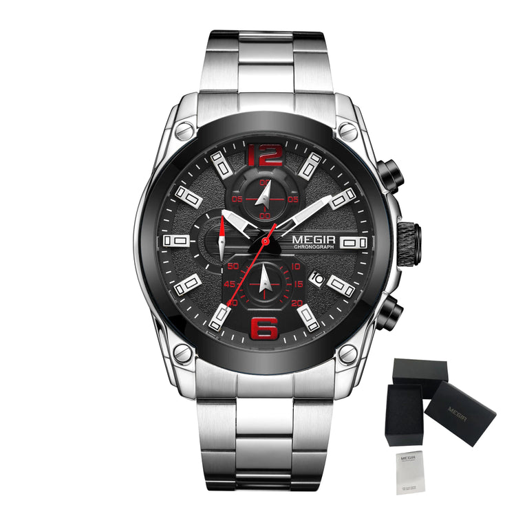 MEGIR Original Luxury Men Chronograph Stainless Steel Wristwatch Waterproof Luminous Quartz Watch Clock Calendar Reloj Hombre-15
