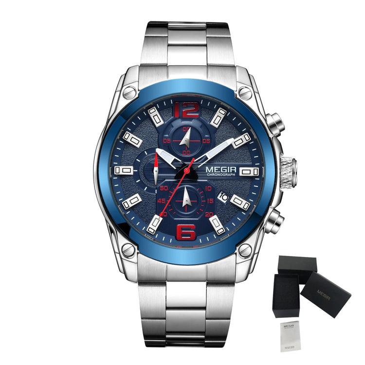 MEGIR Original Luxury Men Chronograph Stainless Steel Wristwatch Waterproof Luminous Quartz Watch Clock Calendar Reloj Hombre-16