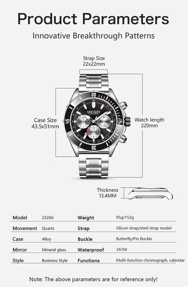 MEGIR Watch with Chronograph Men Fashion Quartz Military Waterproof Calendar Business Casual Wrist Watches Clock Montre Homme-6