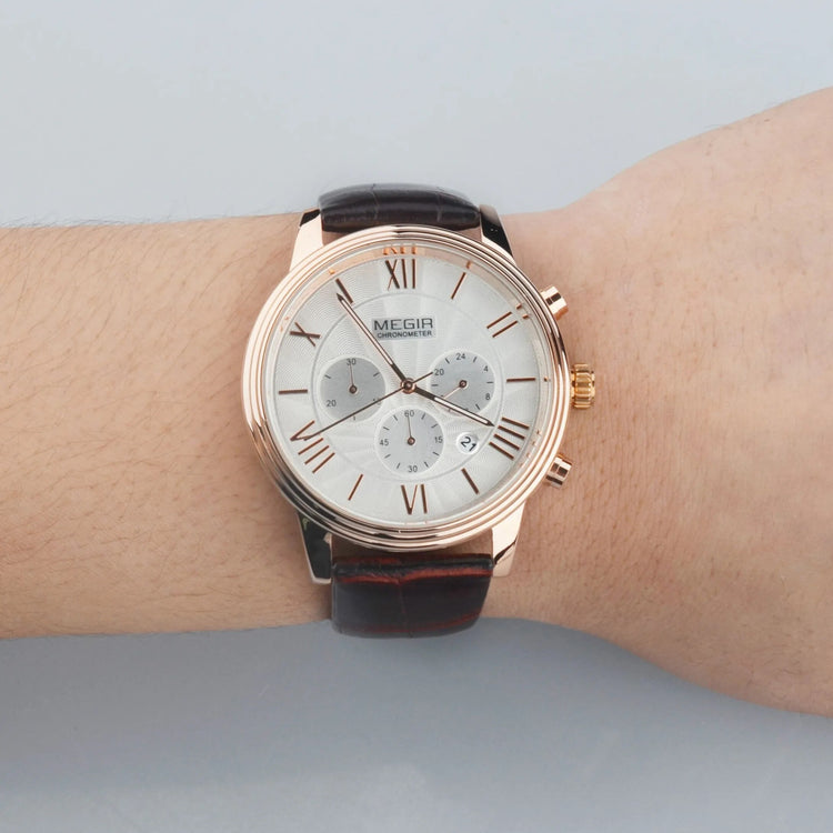MEGIR Brown Retro Sports Quartz Men&