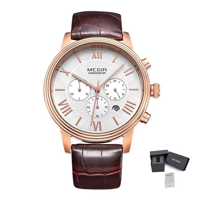 MEGIR Brown Retro Sports Quartz Men&