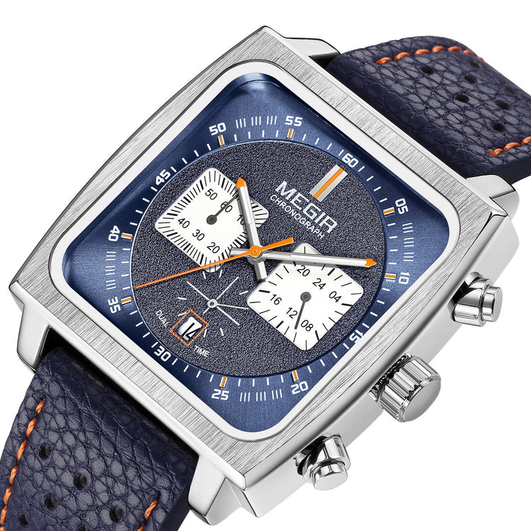 MEGIR 2022 Analogue Watch Men Top Brand Fashion Luxury Rectangle Quartz Military Watches Waterproof Luminous Leather Strap-2