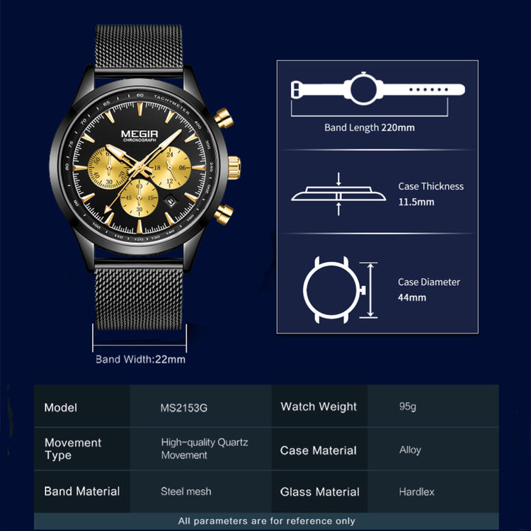MEGIR Fashion Watch for Men Top Luxury Big Dial Business Quartz Watches Waterproof Steel Wrist Watch Clock Relogio Masculino-6