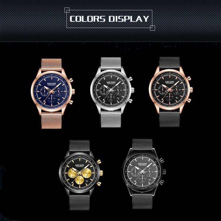 MEGIR Fashion Watch for Men Top Luxury Big Dial Business Quartz Watches Waterproof Steel Wrist Watch Clock Relogio Masculino-7