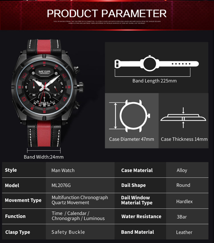 MEGIR Chronograph Sport Watch Men Quartz Wristwatches Clock Fashion Leather Army Military Watches Hour Time Relogio Masculino-8