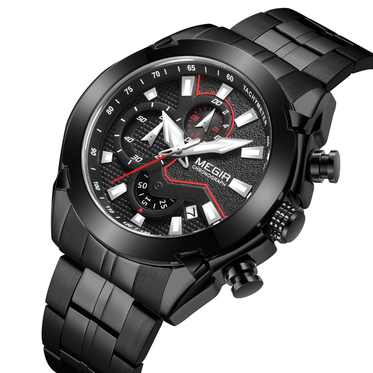 MEGIR Fashion Men Watches Luxury Business Watch for Men Stainless Steel Quartz Wrist Watch Calendar Date Clock Reloj Hombre 2065-8