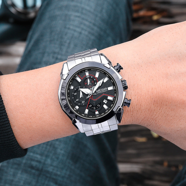 MEGIR Fashion Men Watches Luxury Business Watch for Men Stainless Steel Quartz Wrist Watch Calendar Date Clock Reloj Hombre 2065-1