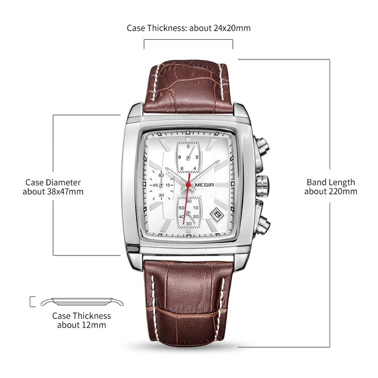 MEGIR Watch Men Business Wristwatch Rectangle Quartz Military Watches Waterproof Luminous Leather Casual Moda Clock Reloj Hombre-12