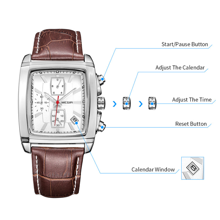 MEGIR Watch Men Business Wristwatch Rectangle Quartz Military Watches Waterproof Luminous Leather Casual Moda Clock Reloj Hombre-14