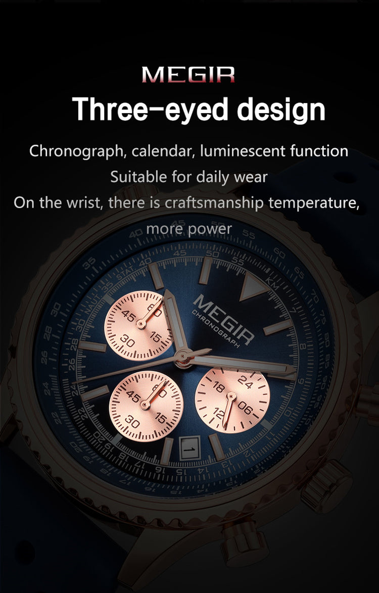 MEGIR Luxury Watches Men Fashion Silicone Band Quartz Military WristWatch Waterproof Big Dial Sport Chronograph with Date Clock-4