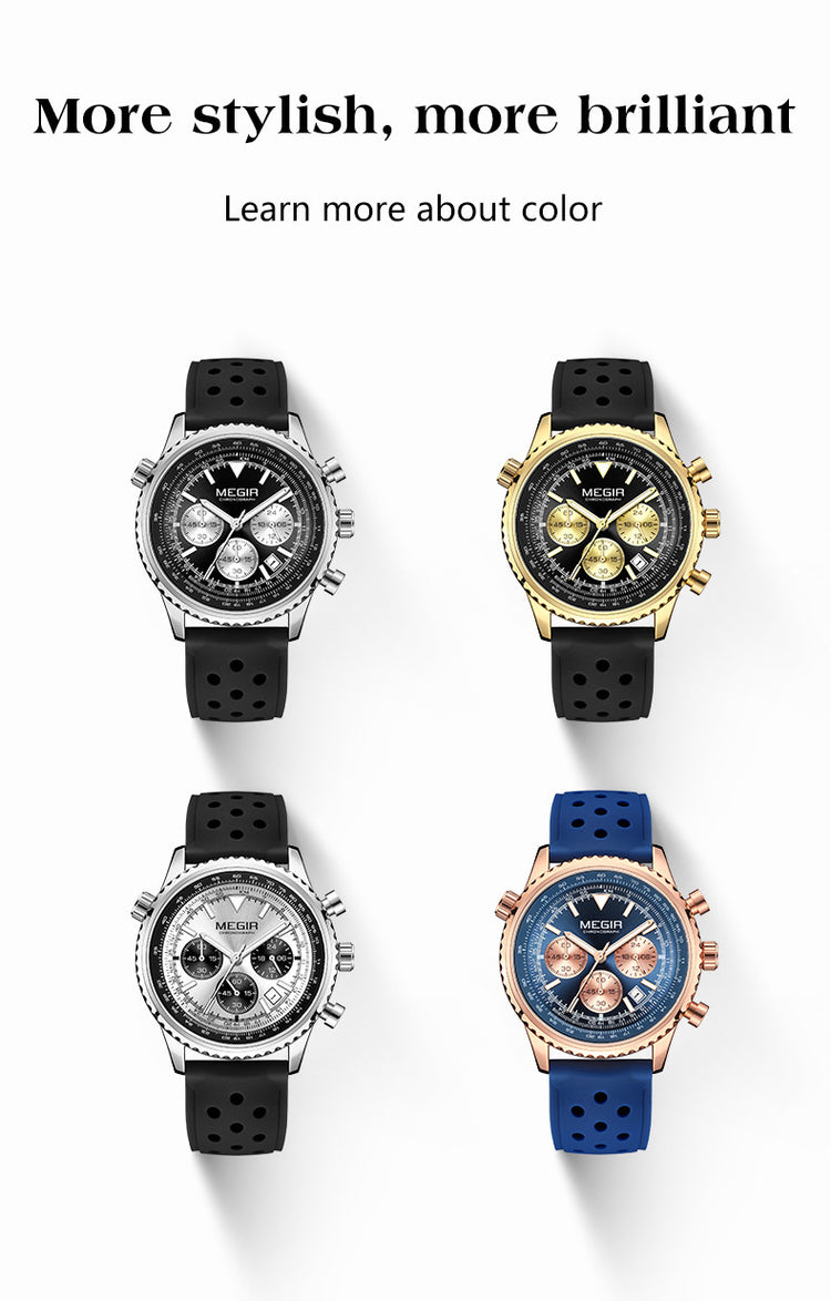 MEGIR Luxury Watches Men Fashion Silicone Band Quartz Military WristWatch Waterproof Big Dial Sport Chronograph with Date Clock-2