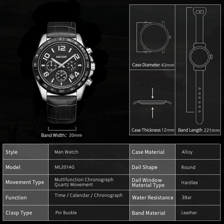 MEGIR Men Watch Top Brand Luxury Quartz Watches Waterproof Calendar Sport Wristwatch Leather Man Clock Chronograph Reloj Hombre 2014-3