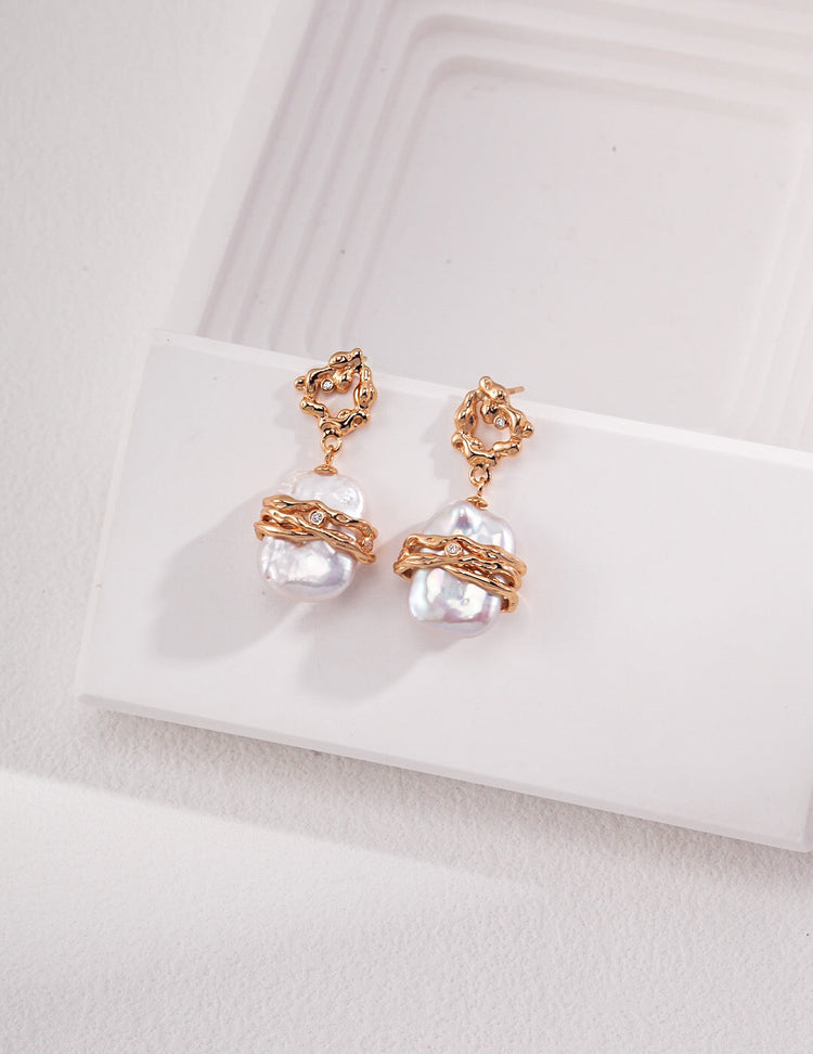 Rectangle Freshwater Pearl Earrings-0