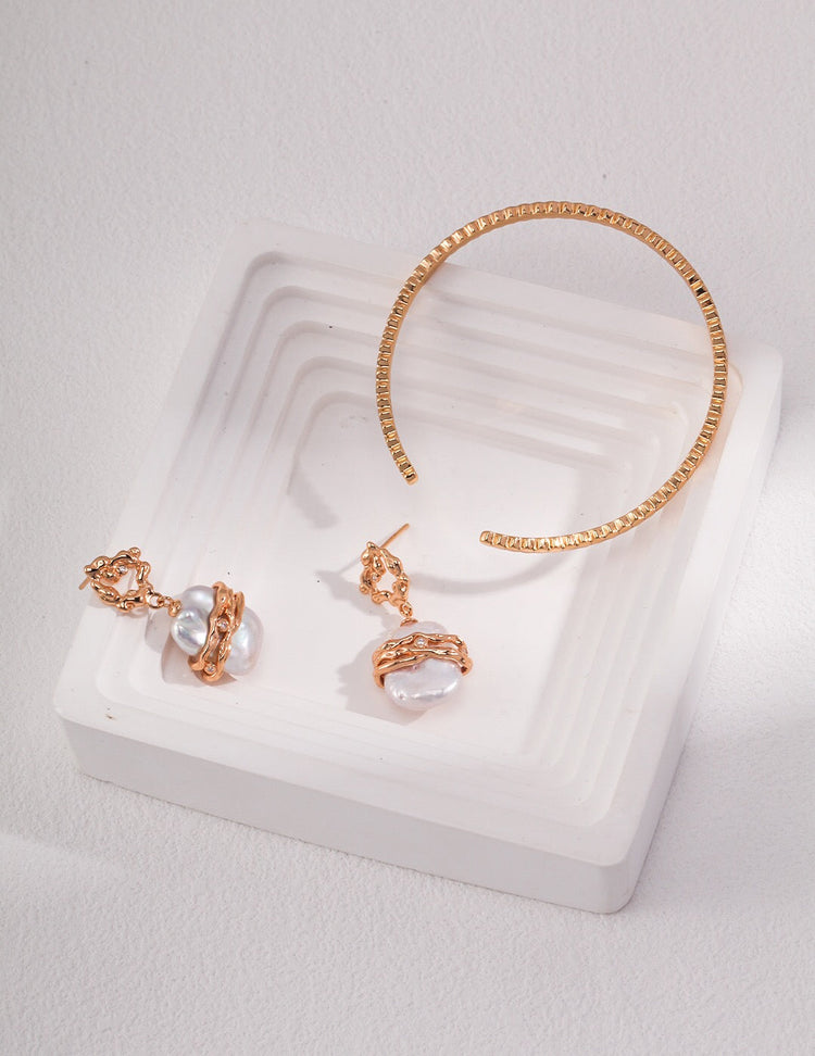 Rectangle Freshwater Pearl Earrings-2