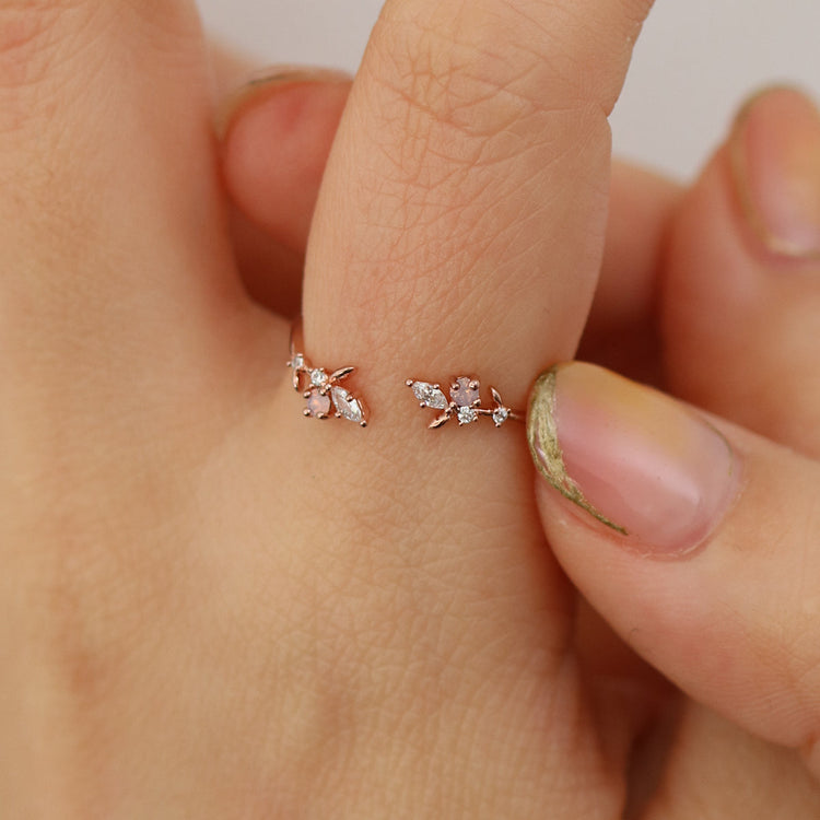 Rose quartz branch ring-2