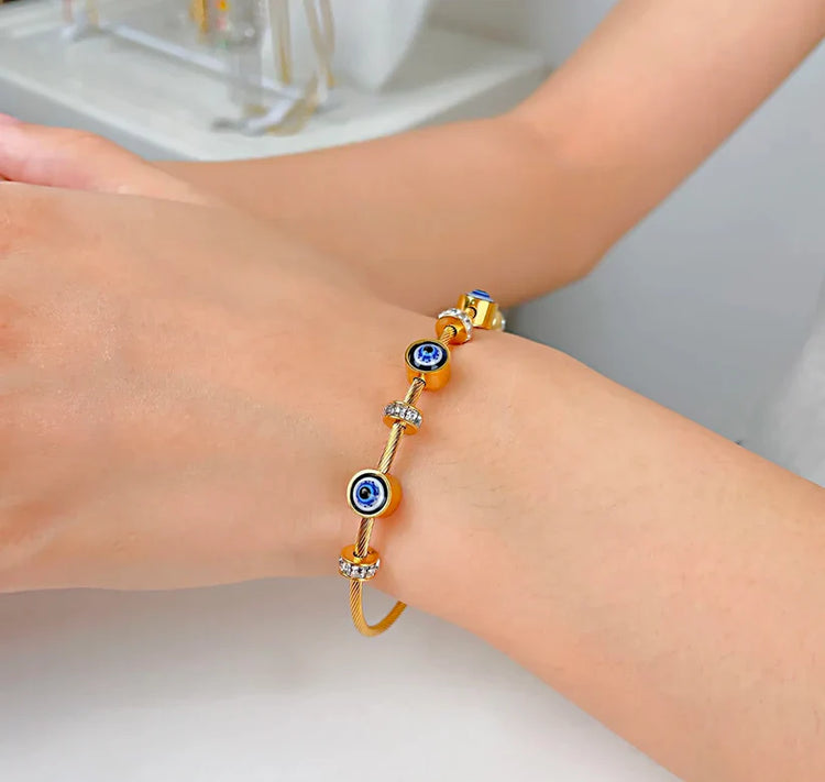 Golden Evil Eye Cable Bracelet-2