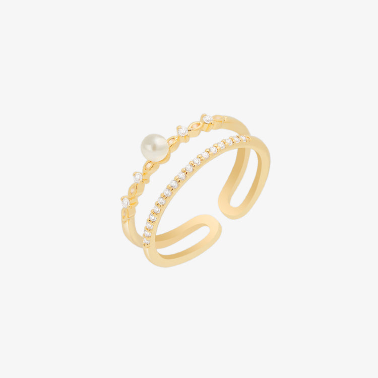 Enhance your elegance with our pearl double layered ring for women. A chic blend of classic pearls and modern design, perfect for daily wear or gifting.