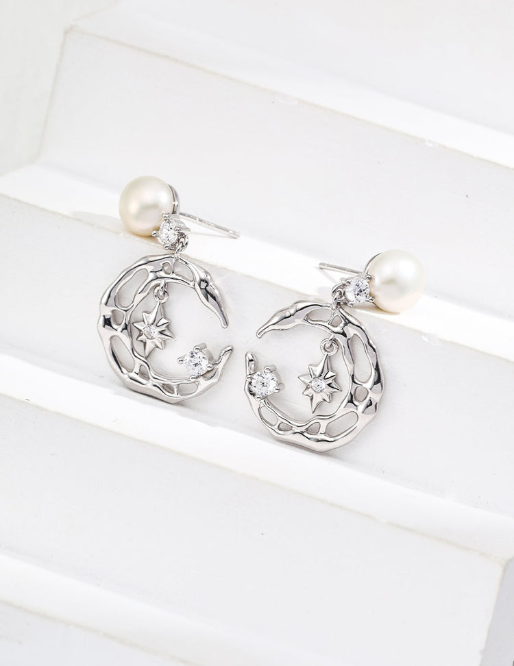 Natural Pearl Star and Moon Earrings-3