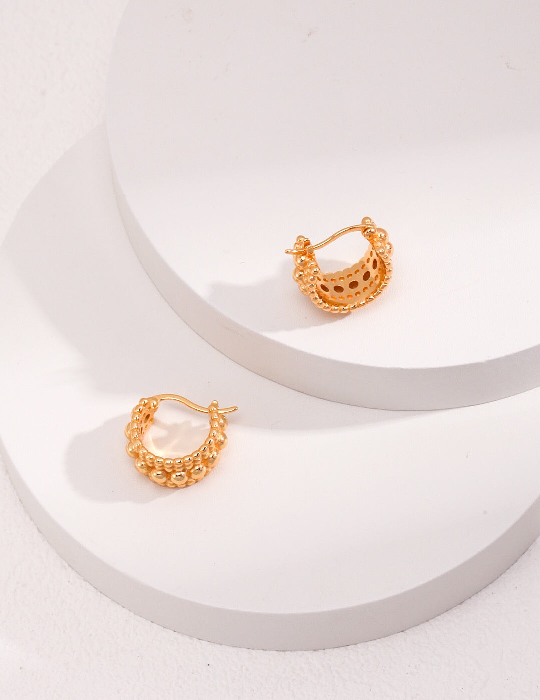 Gold Bead Huggie Hoops Earring-0