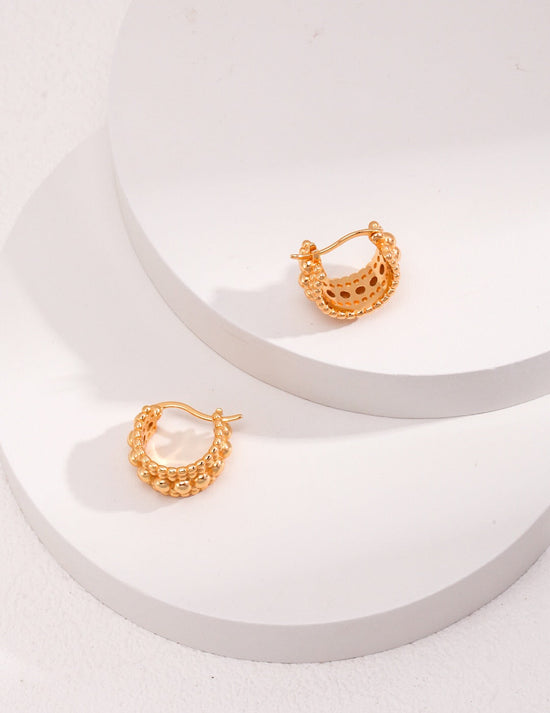 Gold Bead Huggie Hoops Earring-0