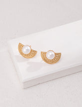 Half Circle Pearl Stud Earrings-0