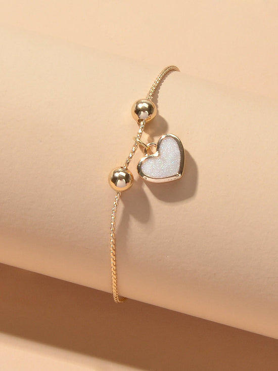 White Enamel Love Heart Charm Bracelet