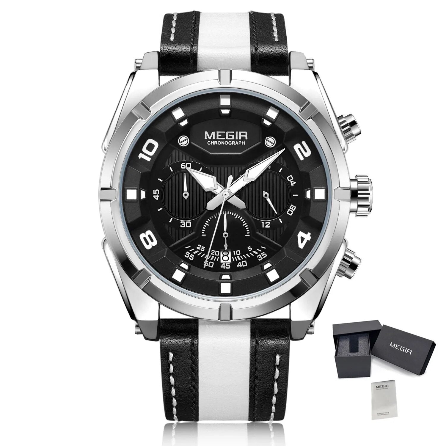 MEGIR Chronograph Sport Watch Men Quartz Wristwatches Clock Fashion Leather Army Military Watches Hour Time Relogio Masculino-12