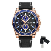 MEGIR Fashion Watches for Men Leather Strap Sport Military Wristwatch Man Quartz Watch Waterproof Chronograph with Calendar 2132-16