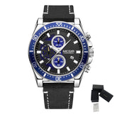 MEGIR Fashion Watches for Men Leather Strap Sport Military Wristwatch Man Quartz Watch Waterproof Chronograph with Calendar 2132-18