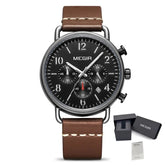 MEGIR Fashion Mens Watches Luxury Sport Quartz Wrist Watch Steel Mesh Business Casual Watches Calendar Leather Band Man Clock-17