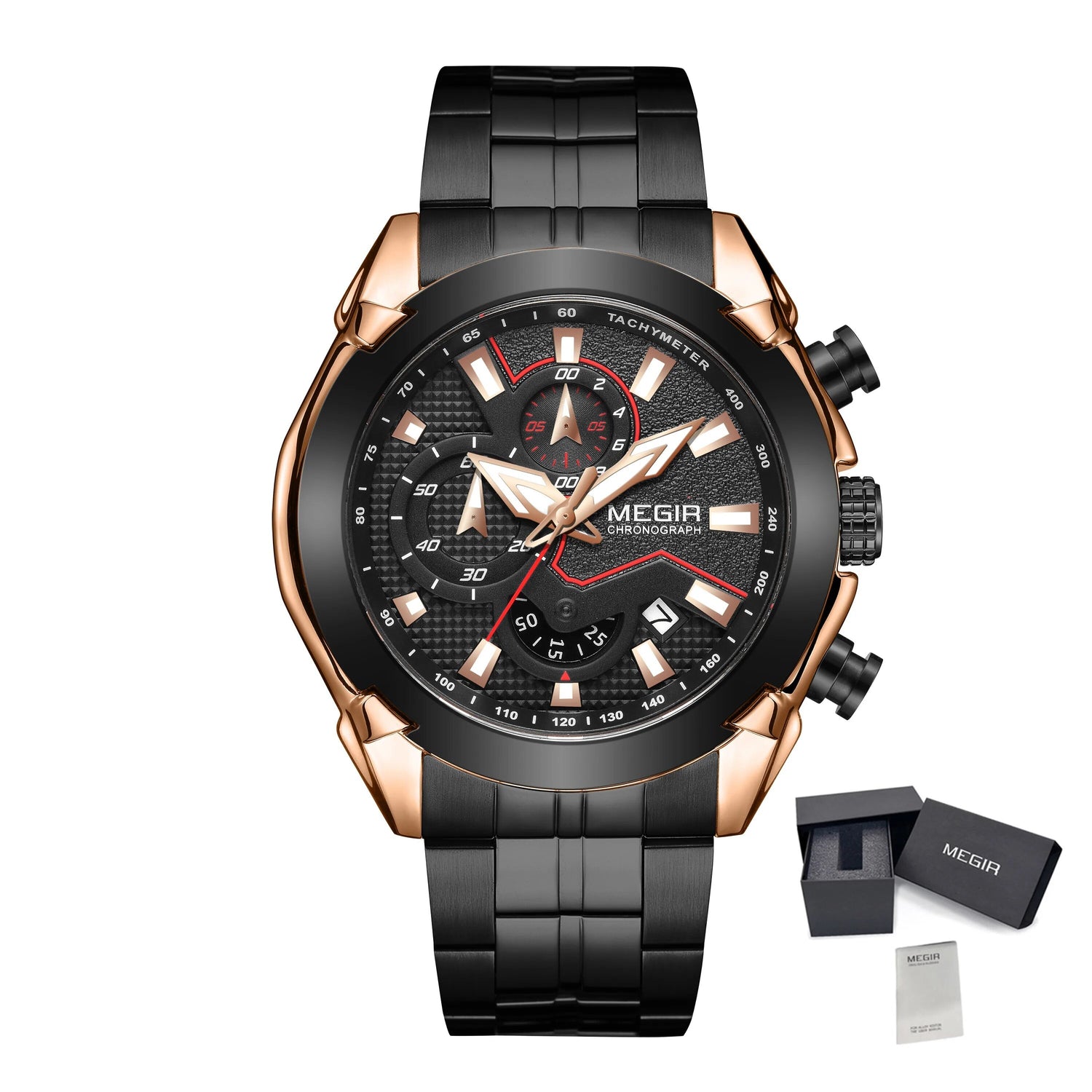 MEGIR Fashion Men Watches Luxury Business Watch for Men Stainless Steel Quartz Wrist Watch Calendar Date Clock Reloj Hombre 2065-16