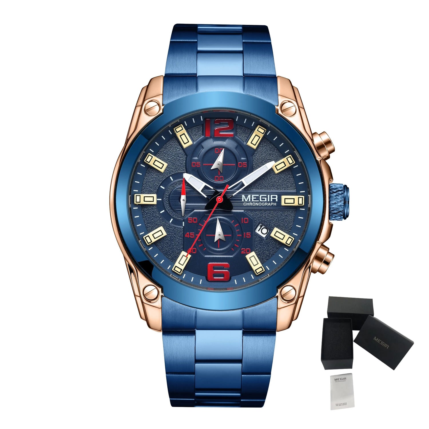 MEGIR Original Luxury Men Chronograph Stainless Steel Wristwatch Waterproof Luminous Quartz Watch Clock Calendar Reloj Hombre-14