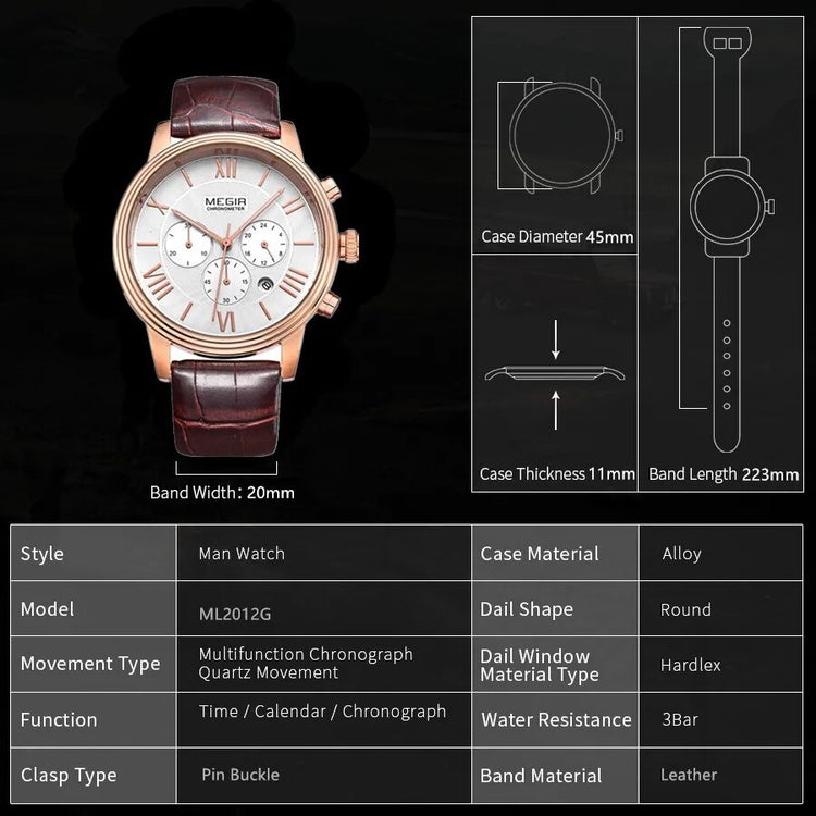 MEGIR Brown Retro Sports Quartz Men&