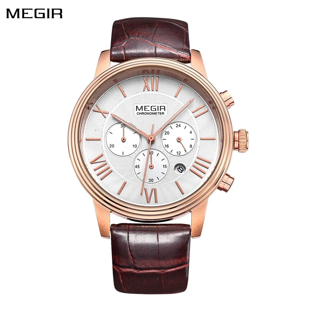 MEGIR Brown Retro Sports Quartz Men&