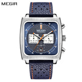 MEGIR 2022 Analogue Watch Men Top Brand Fashion Luxury Rectangle Quartz Military Watches Waterproof Luminous Leather Strap-0