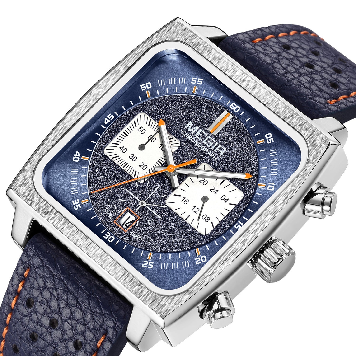 MEGIR 2022 Analogue Watch Men Top Brand Fashion Luxury Rectangle Quartz Military Watches Waterproof Luminous Leather Strap-2