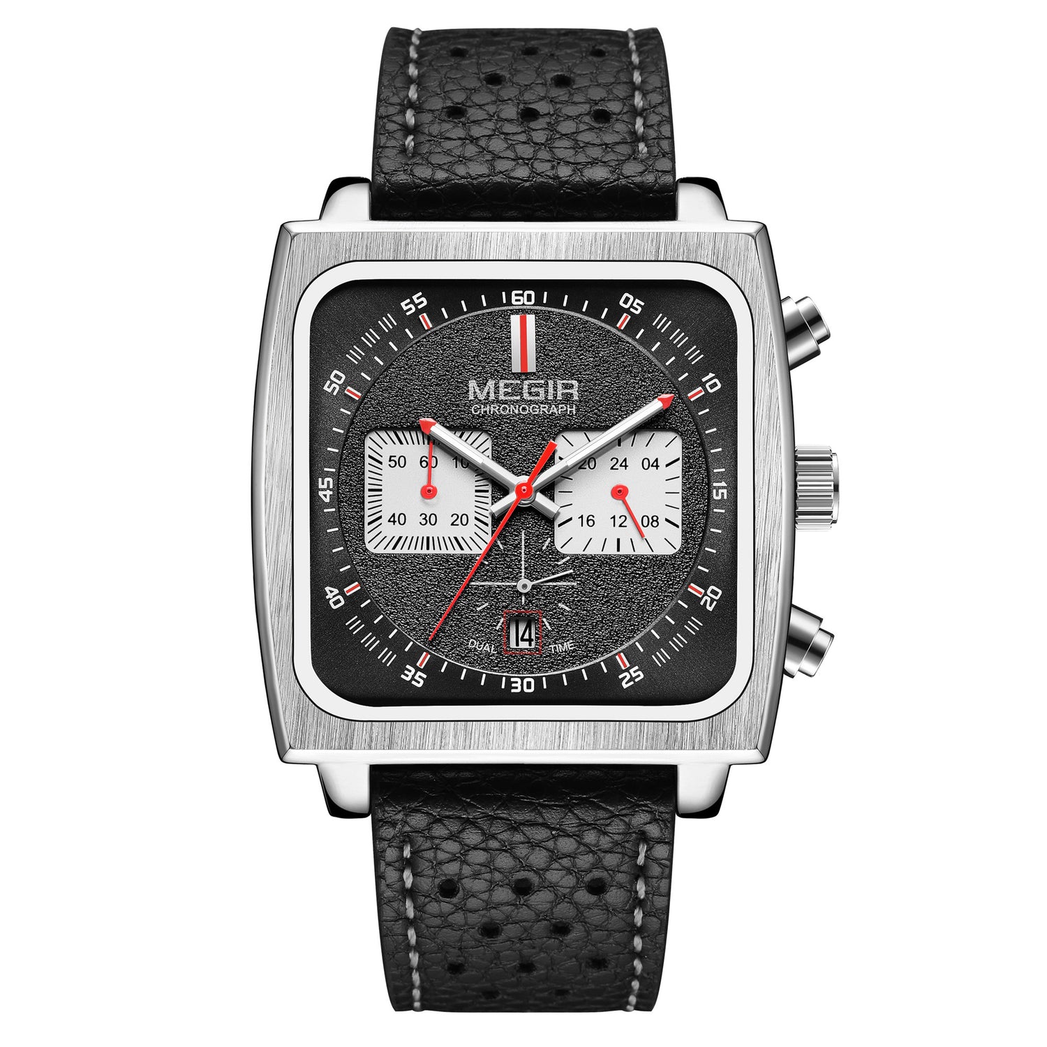 MEGIR 2022 Analogue Watch Men Top Brand Fashion Luxury Rectangle Quartz Military Watches Waterproof Luminous Leather Strap-1