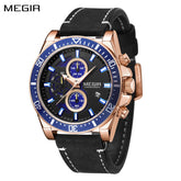 MEGIR Fashion Watches for Men Leather Strap Sport Military Wristwatch Man Quartz Watch Waterproof Chronograph with Calendar 2132-0