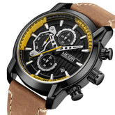 MEGIR Fashion Mens Watches Waterproof Luminous Sports Wrist Watch Man Leather Chronograph Quartz Wristwatch Reloj Hombre 2104-9