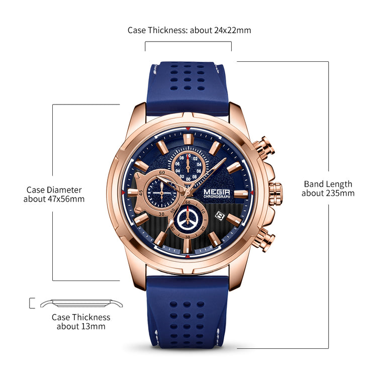 MEGIR Brand Luxury Sport Quartz Watch Silicone Chronograph Men Wristwatches Waterproof Male Calendar Clock Wrist Watch 2101-7